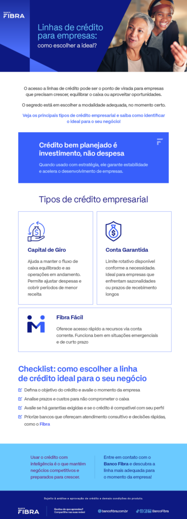 Quer saber quais são as principais linhas de crédito para empresas e como escolher a opção mais adequada às necessidades do seu negócio? Descubra!